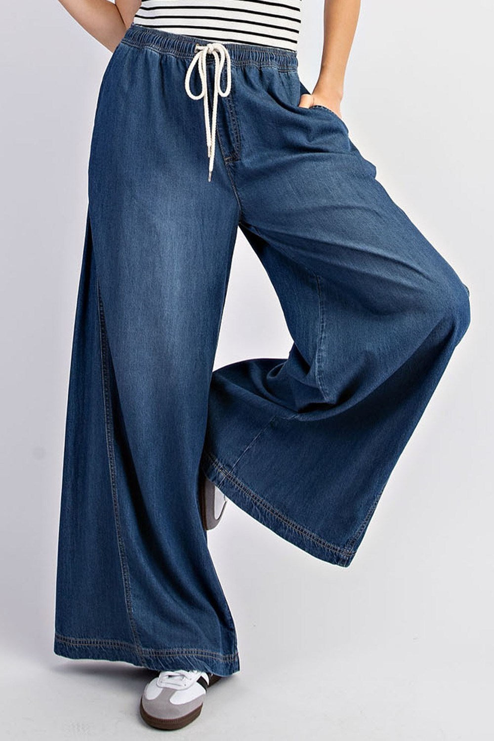 Mineral Washed Wide Leg Pants Dark Denim