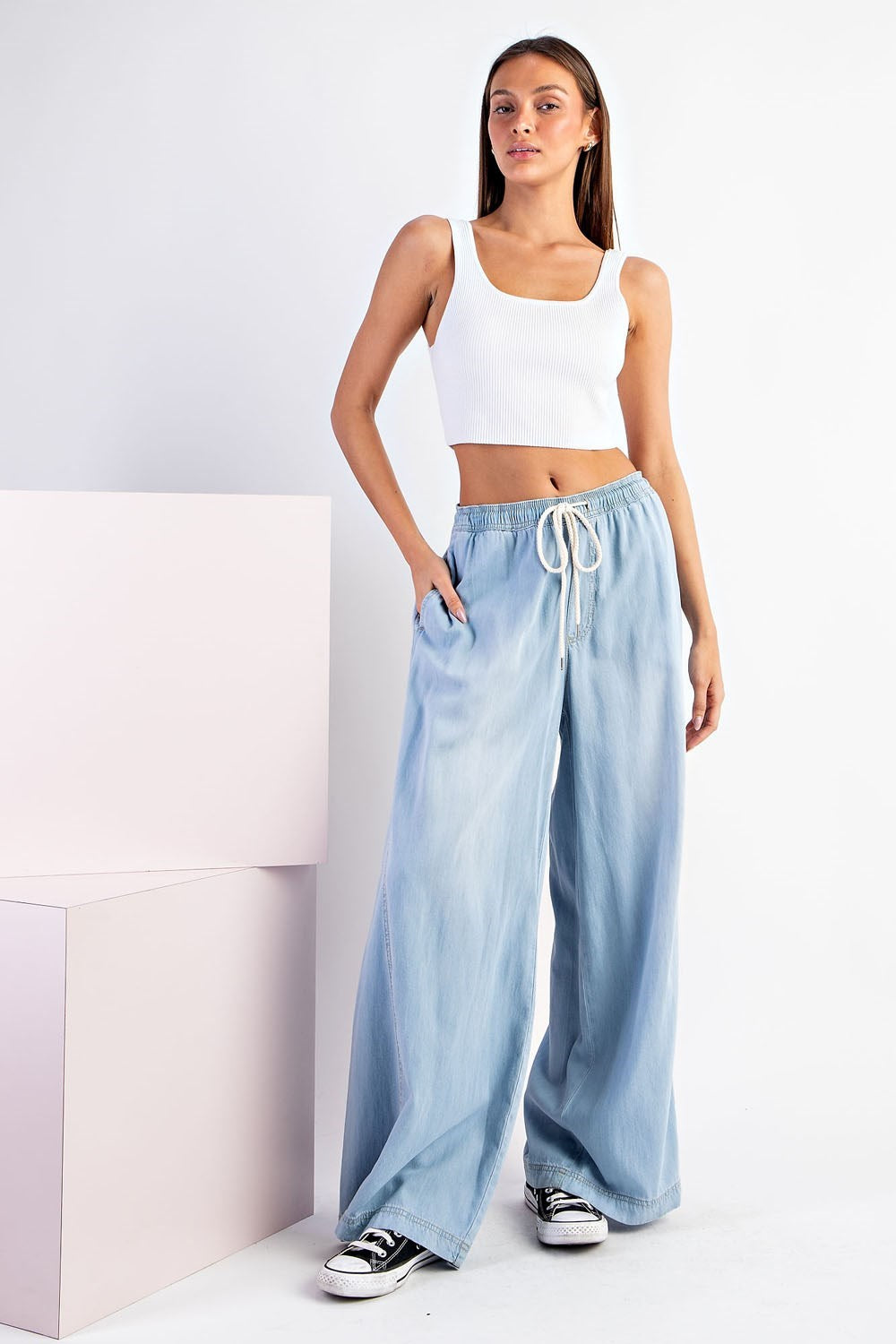 Mineral Washed Wide Leg Pants Denim