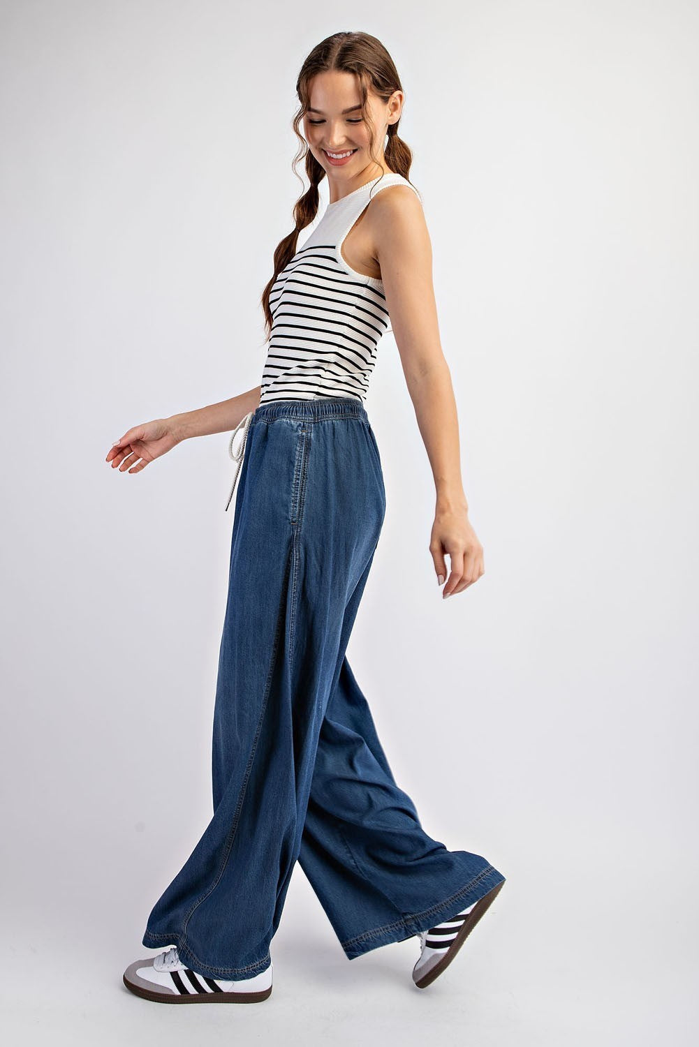 Mineral Washed Wide Leg Pants Dark Denim