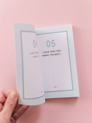 Interior pages of '100 Things I Love About You' prompted journal showing prompts 04 and 05