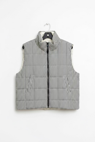 Hem & Thread padded striped vest in black and white with front zipper