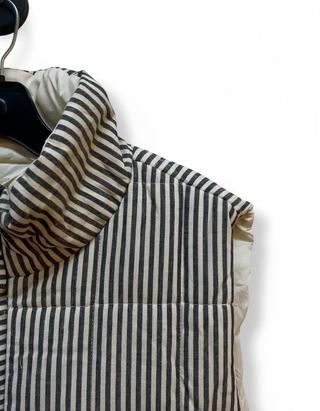 Hem & Thread padded striped vest in black and white vertical stripes on hanger