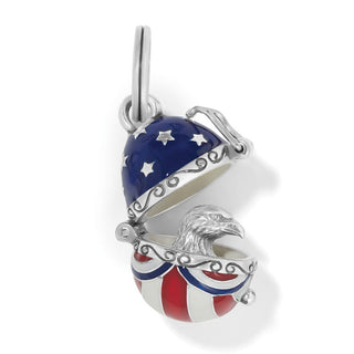 Brighton Patriot Egg Charm featuring American flag colors with eagle design and silver finish