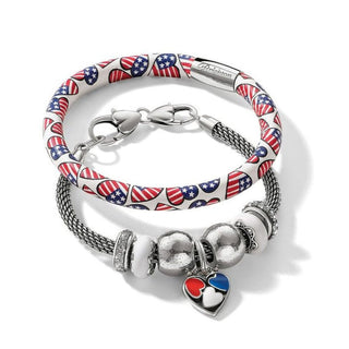 Brighton Patriotic Luv Woodstock Bracelet with American flag hearts and silver beads