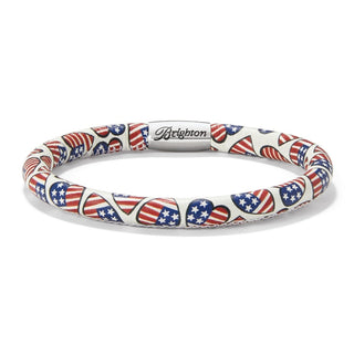 Brighton Patriotic Luv Woodstock Bracelet with American flag heart pattern on white leather