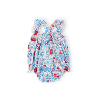 Floral-patterned baby romper with red and blue flowers 