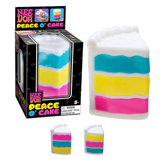Nee Doh Peace O Cake squishy stress toy slice with pink, yellow, and teal layers in packaging