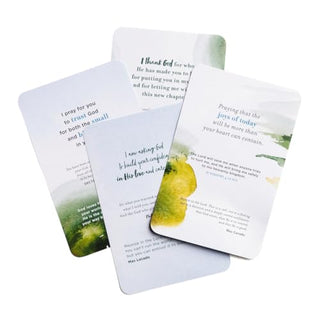 Set of inspirational prayer pass-along cards with green watercolor designs and scripture verses
