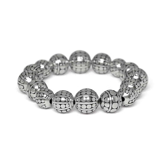Brighton Pebble Dot Bola Stretch Bracelet in polished silver with embossed dot pattern beads