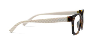 White textured temple detail on Peepers Aubrey tortoise acetate reading glasses