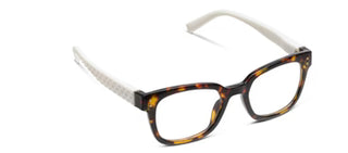 Peepers Aubrey tortoise and white square reading glasses with gold corner pins