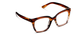 Peepers Cleo brown ombre horn reading glasses side-front view with gradient acetate frame