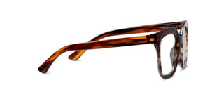 Peepers Cleo brown ombre horn reading glasses side profile showing temple curvature and translucent acetate
