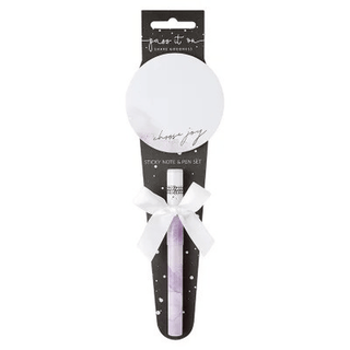 Lavender gradient pen with 'choose joy' white sticky note in black speckle packaging