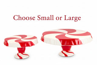 Raz Imports Peppermint Cake Stand in red and white swirl, small and large sizes