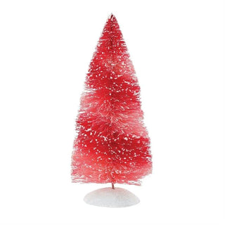 Peppermint red sisal bottle brush Christmas tree with white snow-flocked base
