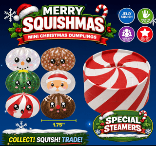 Petite Squishy Christmas Dumpling novelty stress toy, 1.75 inch, assorted holiday characters