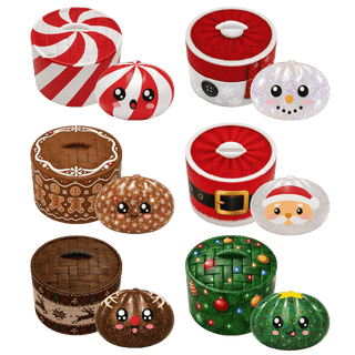 Six Christmas-themed squishy dumpling sets: candy cane, snowman, gingerbread, Santa, reindeer, tree