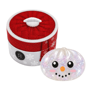 Glittery snowman squishy dumpling with red knit hat gift box, Christmas themed