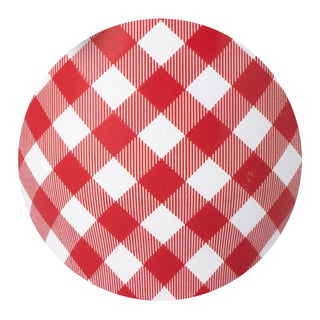 Round red and white checkered mat 