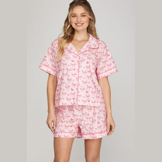 She + Sky Women's Pajamas Pink Bow PJ Set
