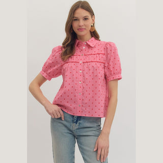 Entro Women's Tops Pink Dot Puff Sleeve Top