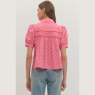 Entro Women's Tops Pink Dot Puff Sleeve Top