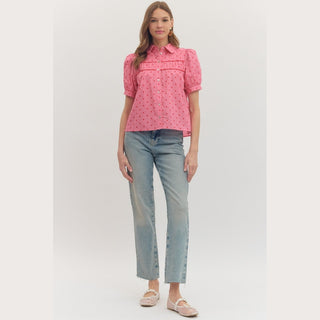 Entro Women's Tops Pink Dot Puff Sleeve Top