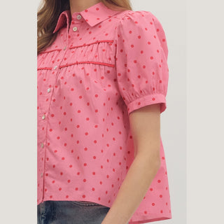 Entro Women's Tops Pink Dot Puff Sleeve Top
