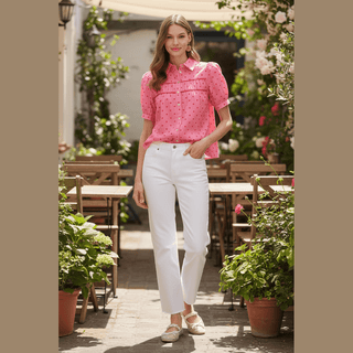 Entro Women's Tops Pink Dot Puff Sleeve Top