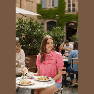 Entro Women's Tops Pink Dot Puff Sleeve Top