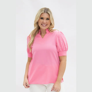 Southern Grace Wholesale Women's Tops Pink Puff Sleeve Top