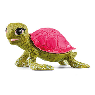 Schleich Pink Sapphire Turtle figurine with bright pink shell and olive green body with glitter accents