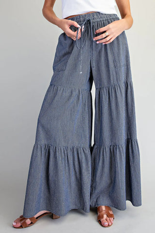 Wide Leg Pinstripe Tiered Pants