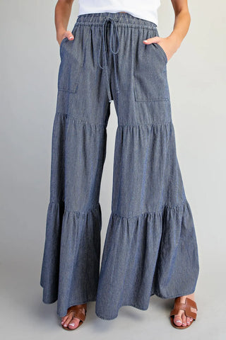 Wide Leg Pinstripe Tiered Pants