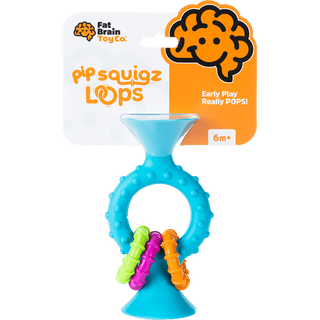Fat Brain Toys PipSquigz Loops teething toy in teal with colorful loop attachments for babies 6 months and up