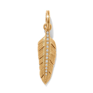 Brighton Plume Amulet gold feather charm with crystals on white background