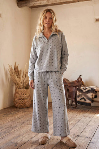 Sewn and Seen grey polka dot half-zip pullover and wide-leg pants lounge set