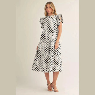 Polka Dot Ruffle Sleeve Dress