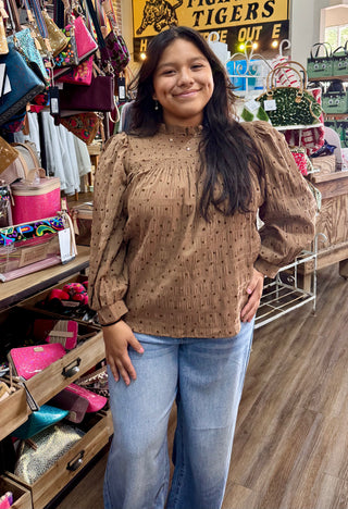 Polka Dot Smocked Detail Puff Sleeve Blouse