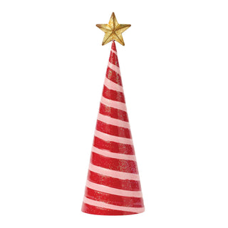 Red and pink candy cane striped cone Christmas tree with gold star topper by Enesco