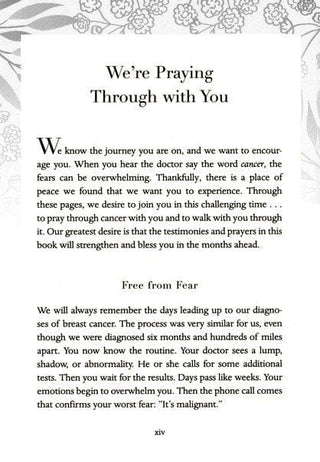 Book page with text 'We're Praying Through with You' and introductory paragraph  with decorative borders.