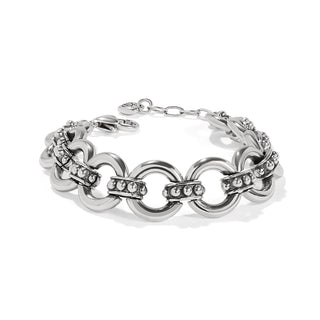 Close-up of Brighton silver-plated stud link bracelet with smooth oval rings and beaded connectors