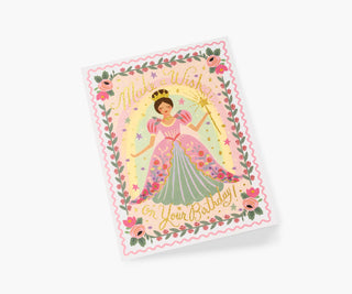 Rifle Paper Co. Princess Birthday Card with floral border and gold Make a Wish text