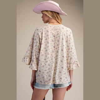 Easel Women's Tops Printed Washed Cotton Loose Fit Top