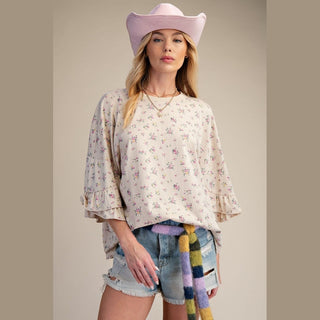 Easel Women's Tops Printed Washed Cotton Loose Fit Top