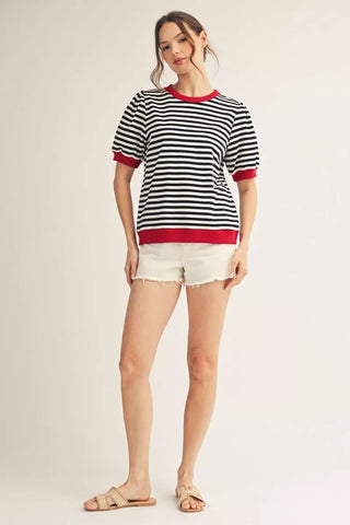 Puff Sleeve Striped Top