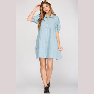 Entro Women’s Dress Puff Sleeve Tiered Dress