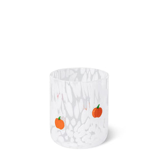Clear 17oz glass with white speckled pattern and two orange pumpkin charms