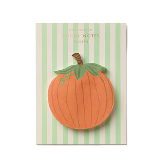 Rifle Paper Co. pumpkin-shaped sticky notes pad with green striped packaging, 50 sheets
